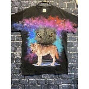 Natural Wonders Wolf Shirt Mens Large Arty Psychedelic Neon Colors Graphic USA